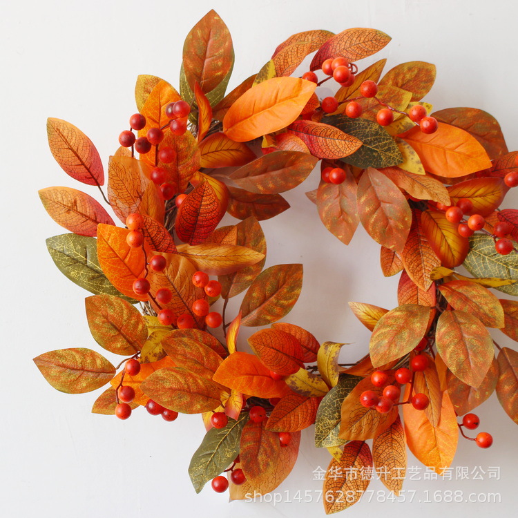 Cross-border e-commerce Halloween decoration Amazon Autumn Color Gratitude Harvest Festival Magnolia Leaves, maple leaves, berries, vine rings and garlands pic 5