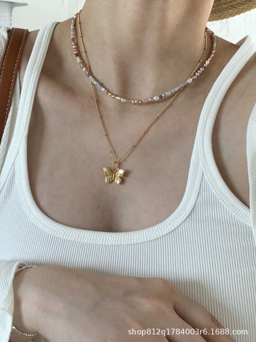 Dreamy pinkish-purple aurora silver pearl necklace, mini irregular Baroque-style light luxury necklace, niche pic 9