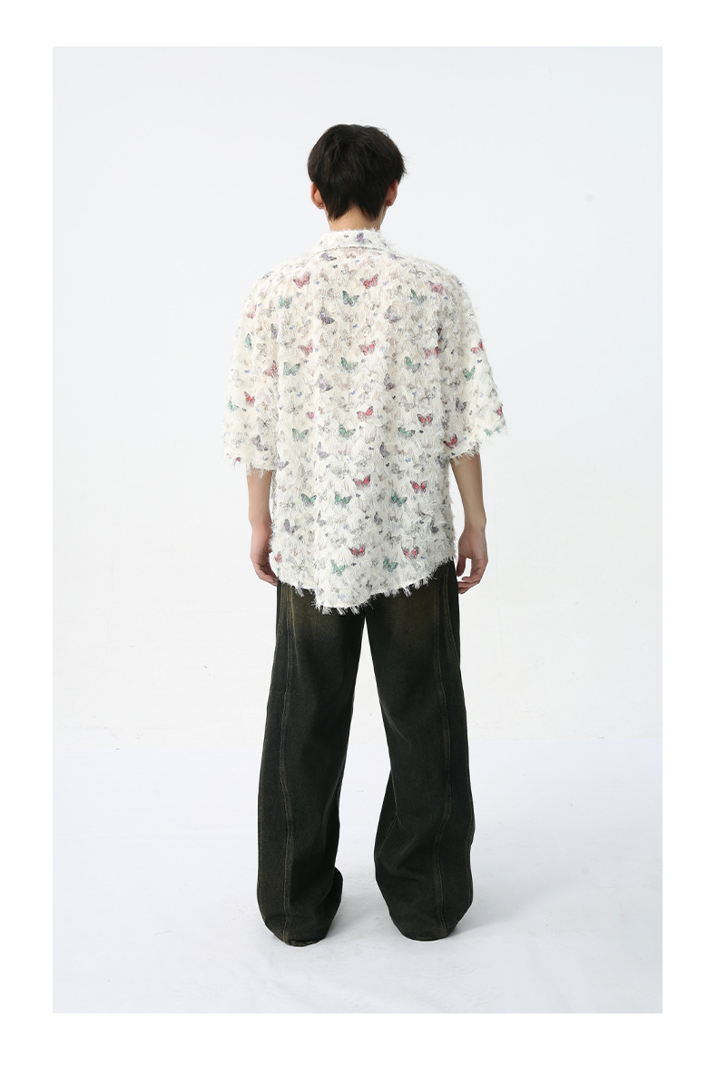 MTLCLOTHES男装|2024春款新品 法式小众独特彩色蝴蝶提花流苏衬衫详情14