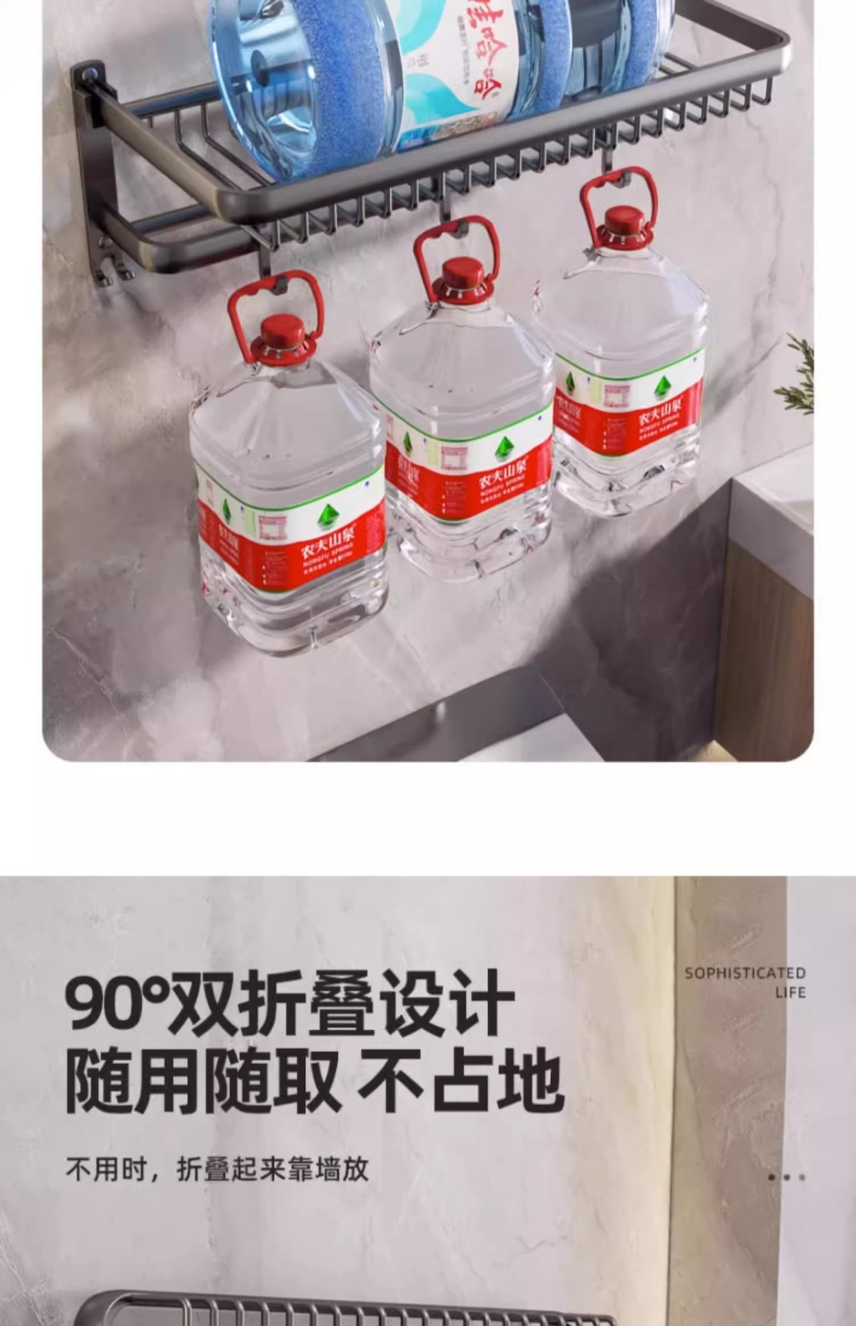 Bathroom storage rack, bathroom non-perforating aluminum alloy towel rack, toilet washbasin, wall-mounted bath towel rack set pic 27