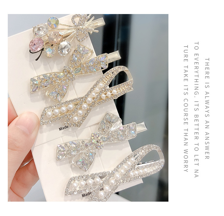 A simple Korean version with a bow, crystal full diamond edge and full free shipping alloy pearl water diamond duckbill clip pic 7