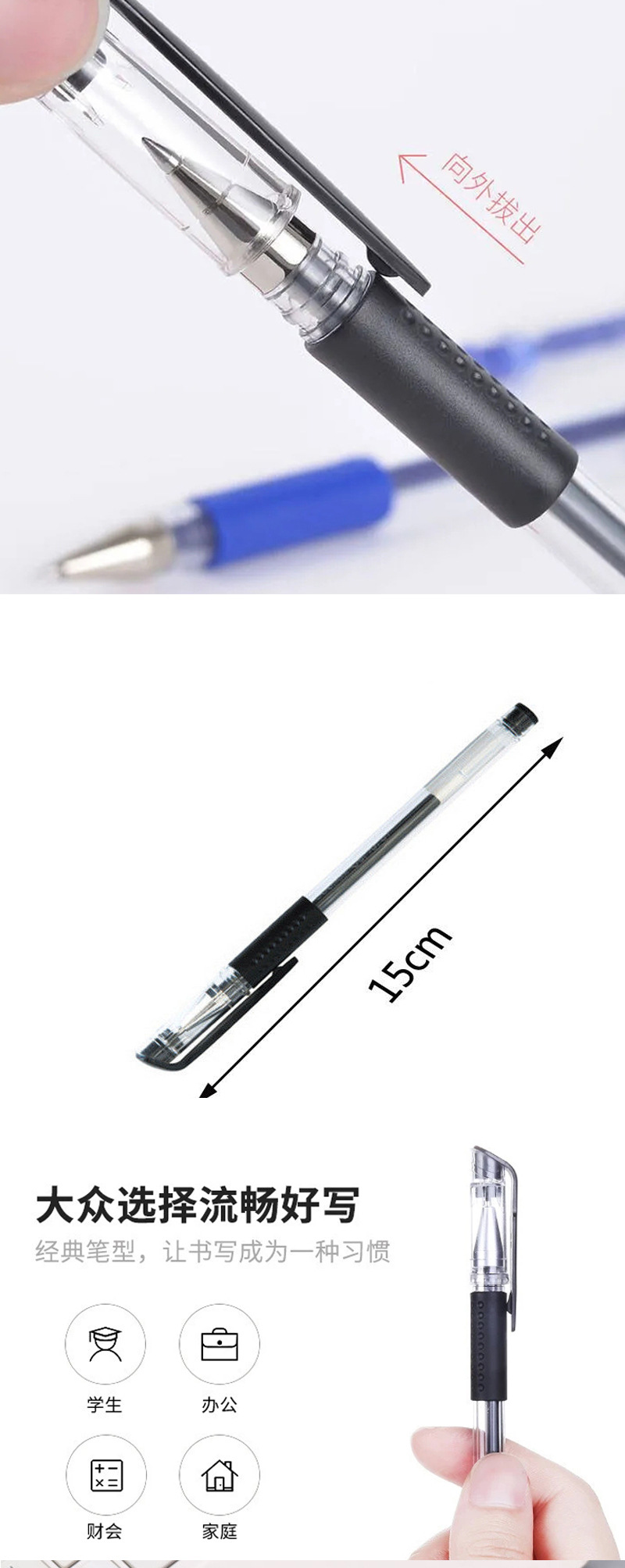 European standard carbon gel pen, business signature, 0.5mm black bullet pen, marker pen, office stationery supplies pic 8