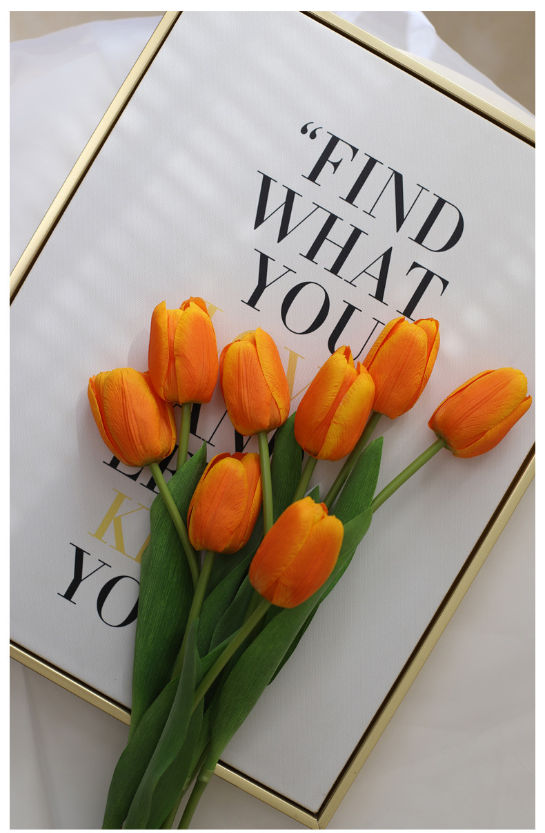 保湿手感郁金香假花仿真花摆设客厅手捧花拍照粉色白色家居装饰详情11