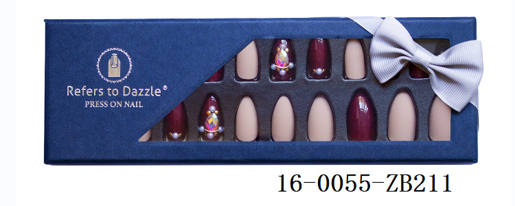 24-piece pointed-head bride wearing nail jewelry, false nail patches, scallion powder with diamonds and adhesive back nail patches gift box toolkit pic 39