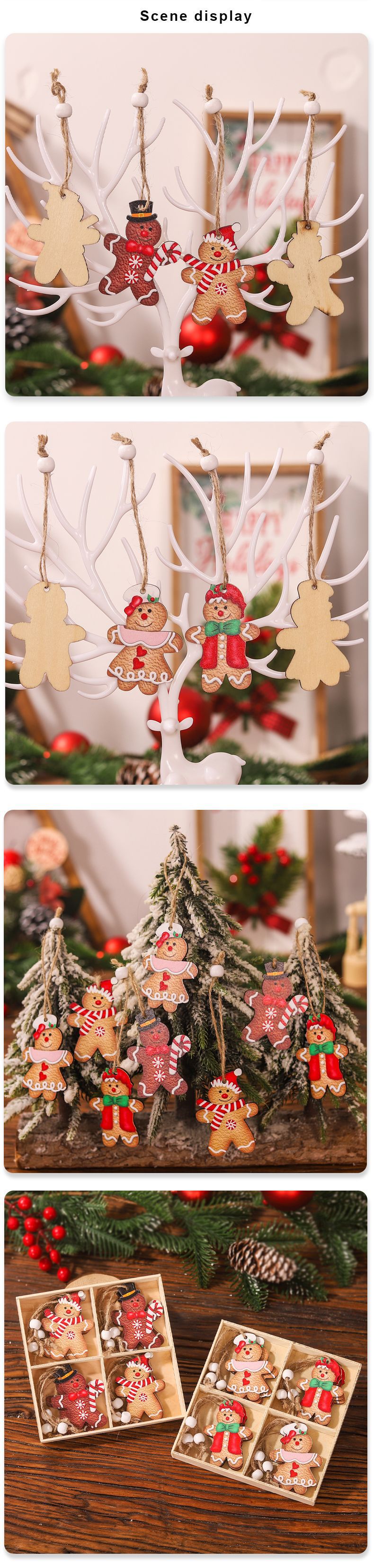 圣诞节装饰品卡通四宫格12pcs木质姜饼人情侣公仔挂件 圣诞树挂饰详情7