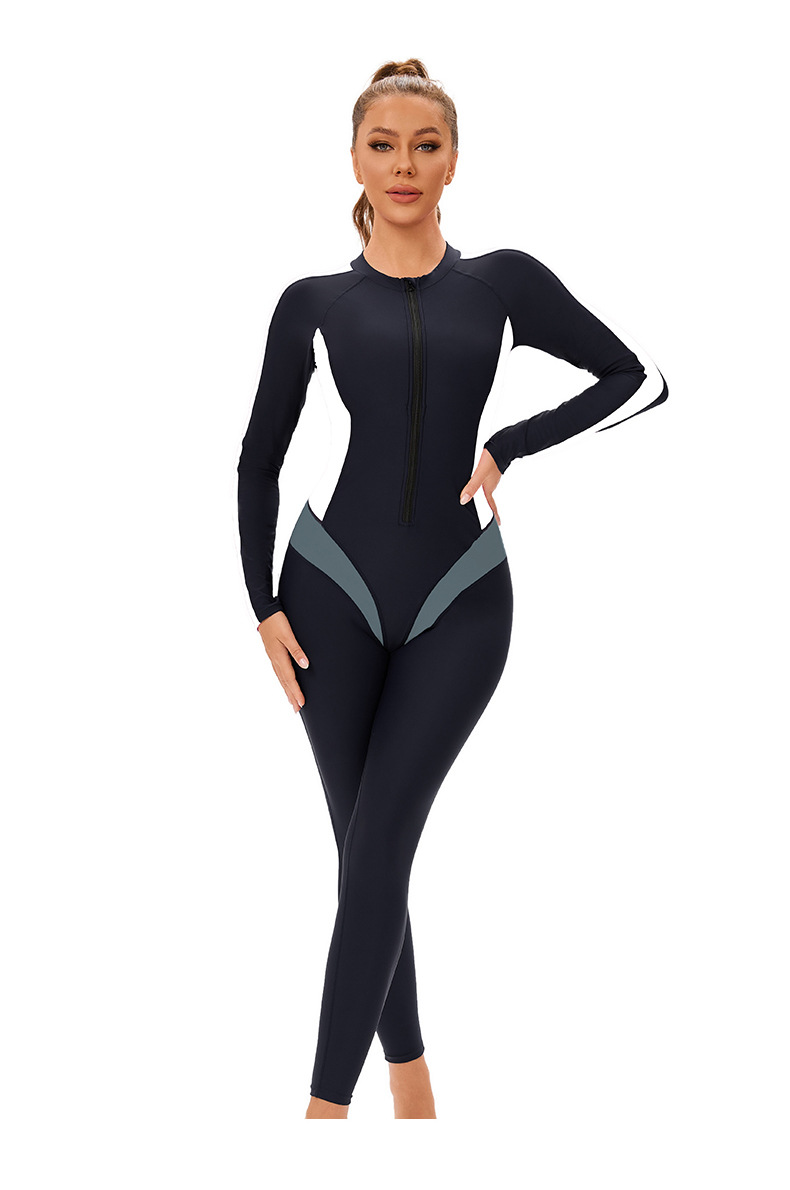 New color-block one-piece Muslim swimsuit for women, cross-border long-sleeved and long-sleeved trousers, conservative full-body zip-up swimsuit pic 19