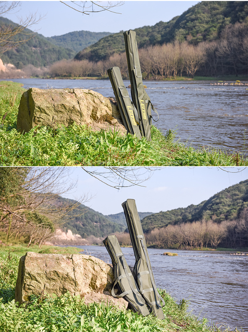 27746 LEO [Foldable large-belted fishing rod Bag 1M/ 1.5m Military Green/Black] Long fishing gear soft bag pic 15