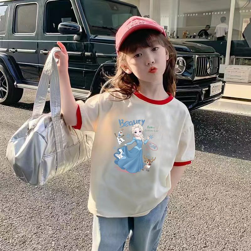 女童纯棉T恤夏装2025新款儿童时尚百搭夏季拼接体恤上衣女孩网红详情11