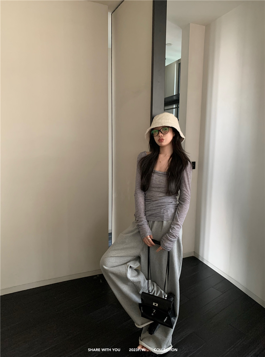 基础款纯色简约百搭舒适慵懒风薄款上衣U领打底衫内搭长袖t恤女详情5