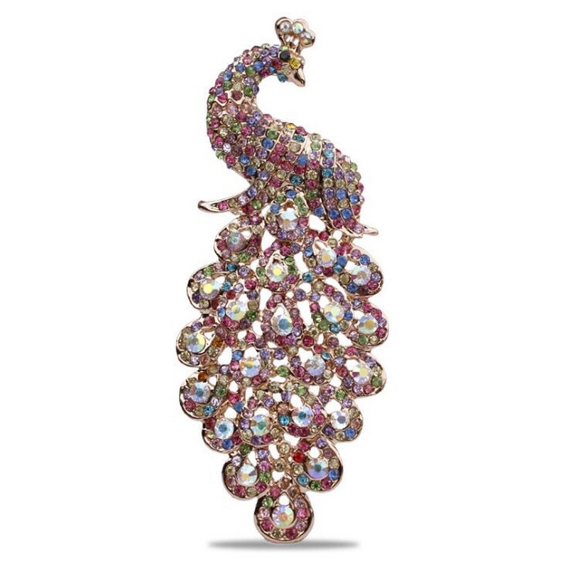 现货胸针 女奢华孔雀胸花别针 镶水钻动物胸针服装艺术品配饰批发详情5