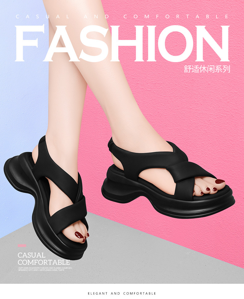 凉鞋女夏季新款松糕厚底小个子沙滩鞋高级感法式配裙子罗马鞋详情3