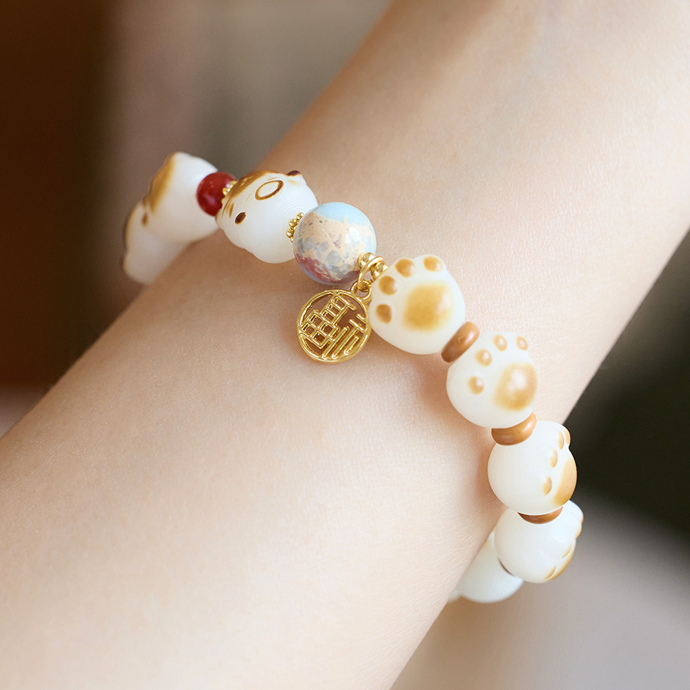 Natural charcoal-grilled cat paw Bodhi root bracelet, female cat milk bean pendant, Bodhi root little cat Buddhist prayer beads bracelet wholesale pic 16