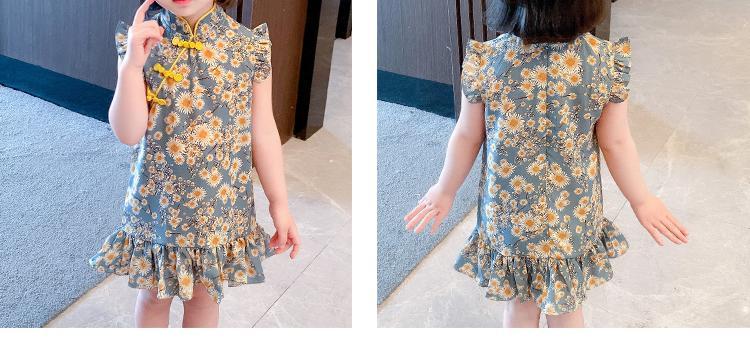 女宝宝改良旗袍连衣裙夏装儿童中国风短袖公主裙小童碎花裙子详情9