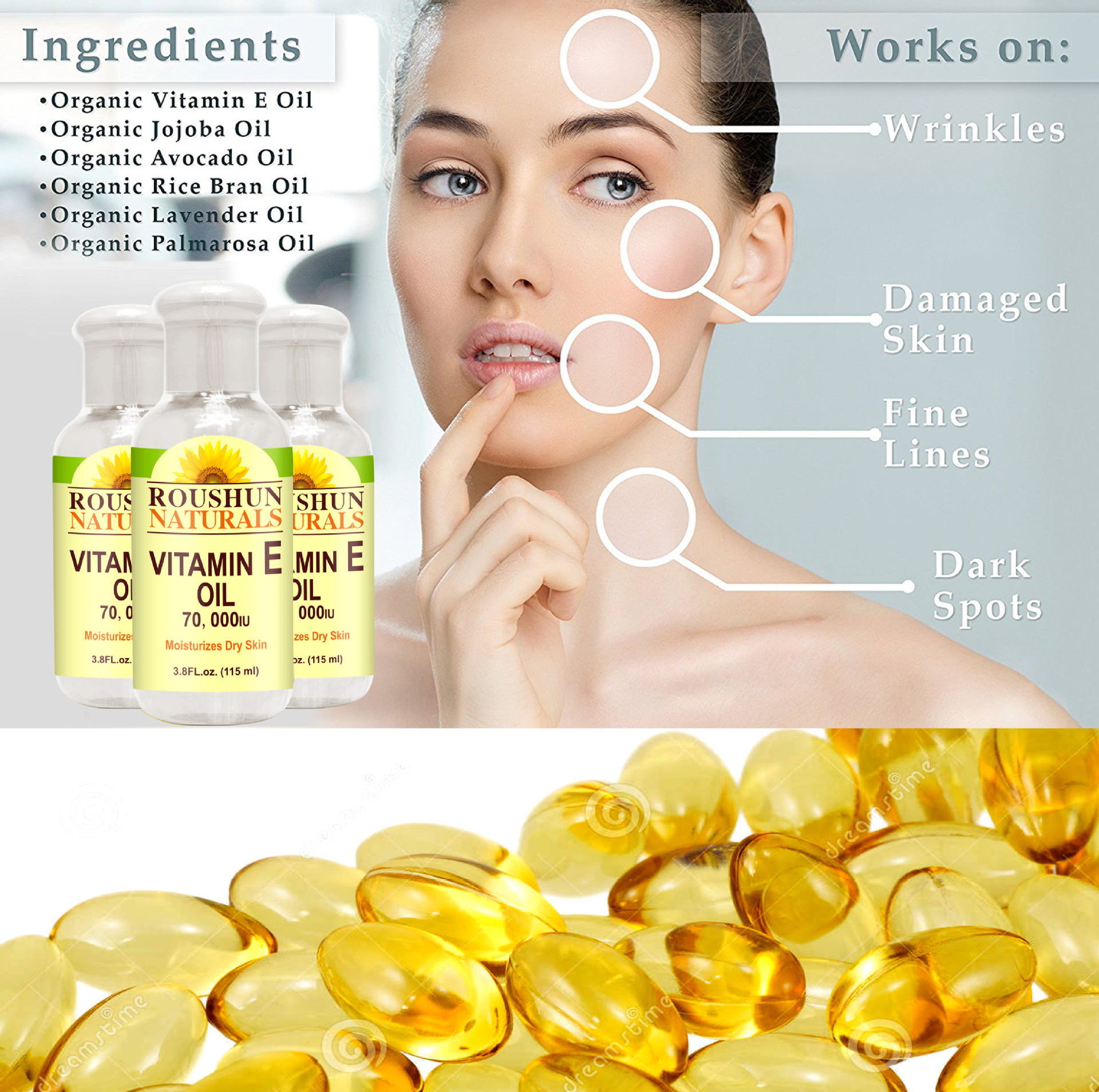 ROUSHUN cross-border supplies Natural Vitamin E Oil, vitamin body massage oil pic 6