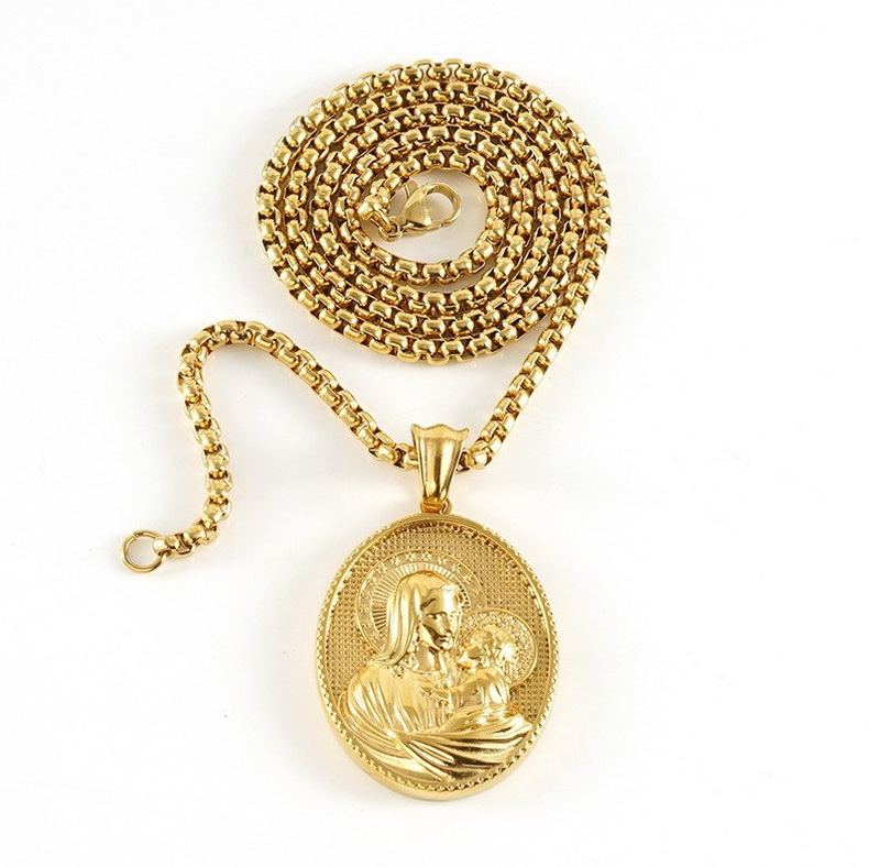 Wholesale of European and American retro trend stainless steel Virgin Mary necklace for men and women hip-hop cross pendant accessories pic 23