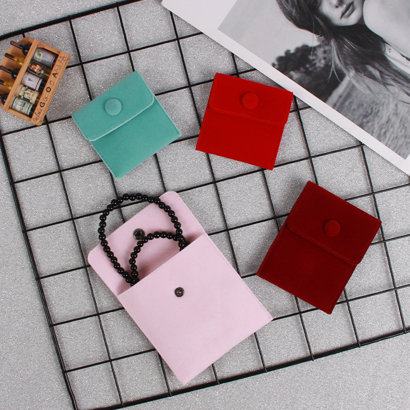 按扣袋新款 珠宝首饰包装纯色双层绒项链戒指装饰翻盖按扣绒布袋详情2