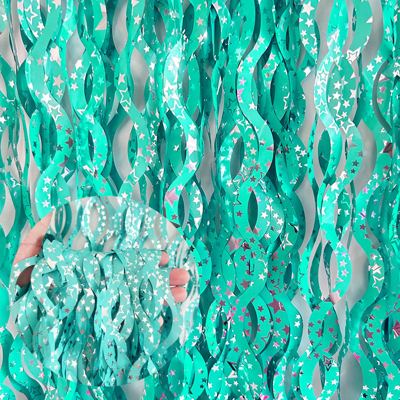 Wholesale of new cross-border 1X2M ceramic curved knife style rain silk curtain S-shaped tassel latte art party decoration background props pic 21