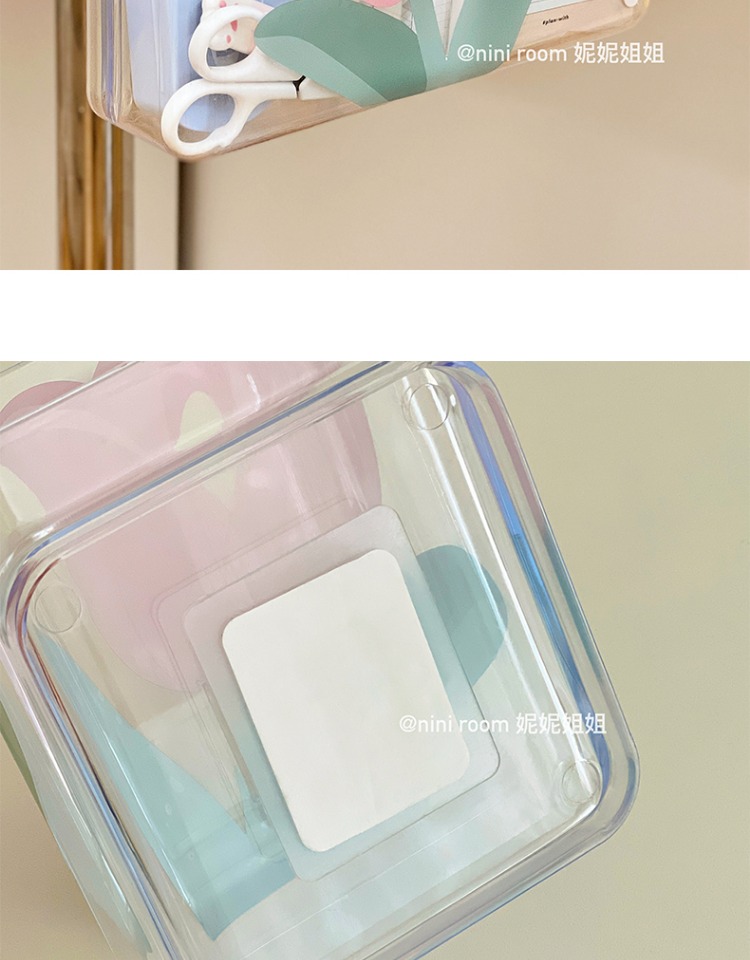 A transparent desktop storage box for girls, no need for drilling, wall-mounted dormitory trash can, student cosmetics and stationery storage basket pic 9