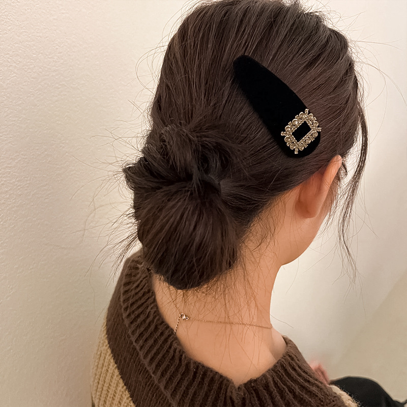 韩国时尚复古新款水钻雪花丝绒BB夹发夹侧边刘海碎发夹高级发饰详情5