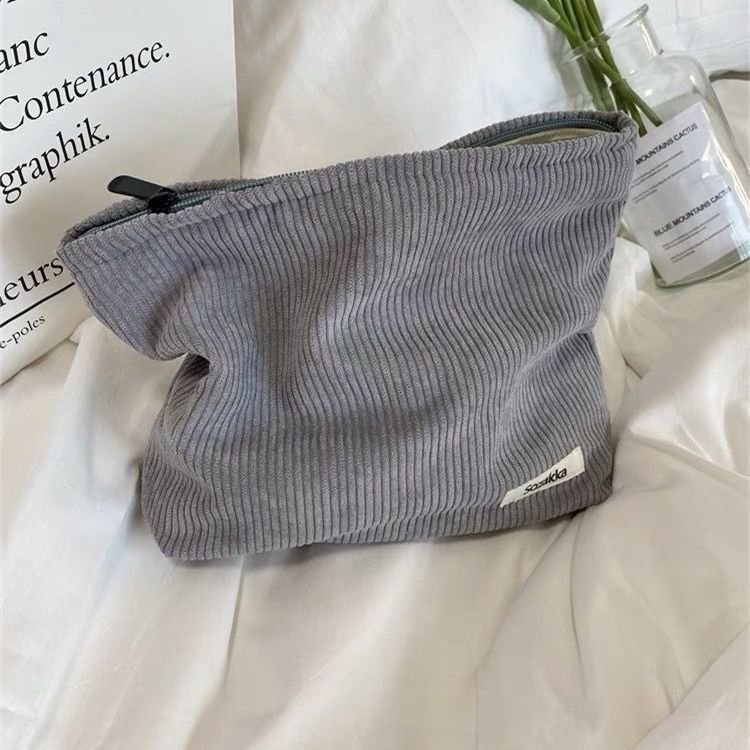 Corduroy solid-color cosmetic bag pic 4