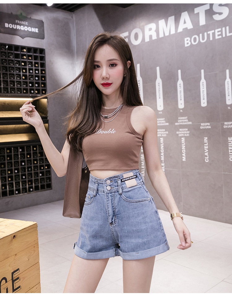 2022夏季新款时尚高腰修身显瘦弹力热裤气质百搭牛仔短裤女潮女式详情14