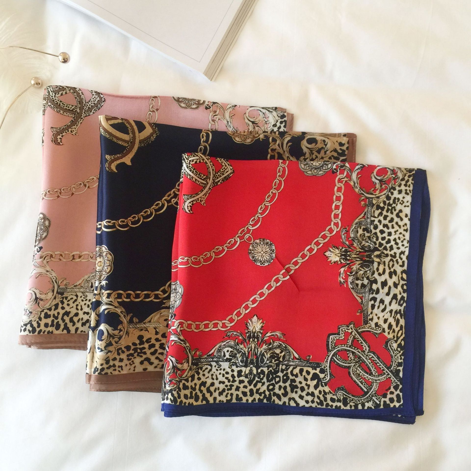 Wholesale silk scarves for overseas gifts and return gifts, cross-border silk autumn and winter decorative plain crepe satin 53cm floral neckerchiefs, small square scarves pic 109