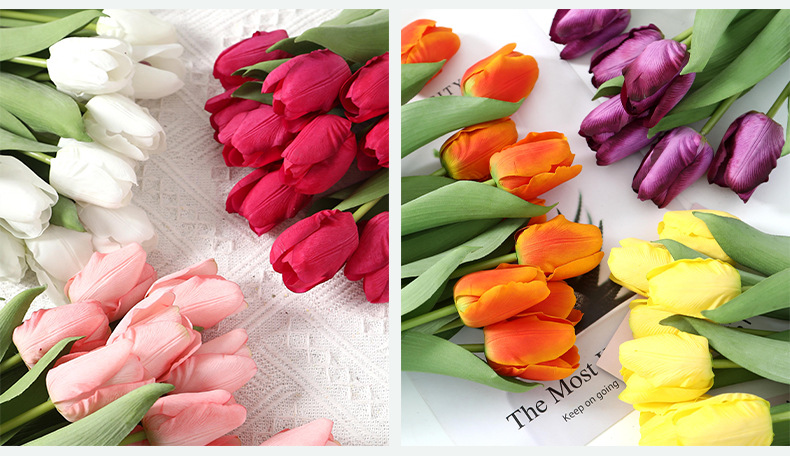 LAN Kwai Fong high-end artificial flowers with moisturizing touch, tulip photography ornaments, home decoration artificial flowers factory direct sales pic 28