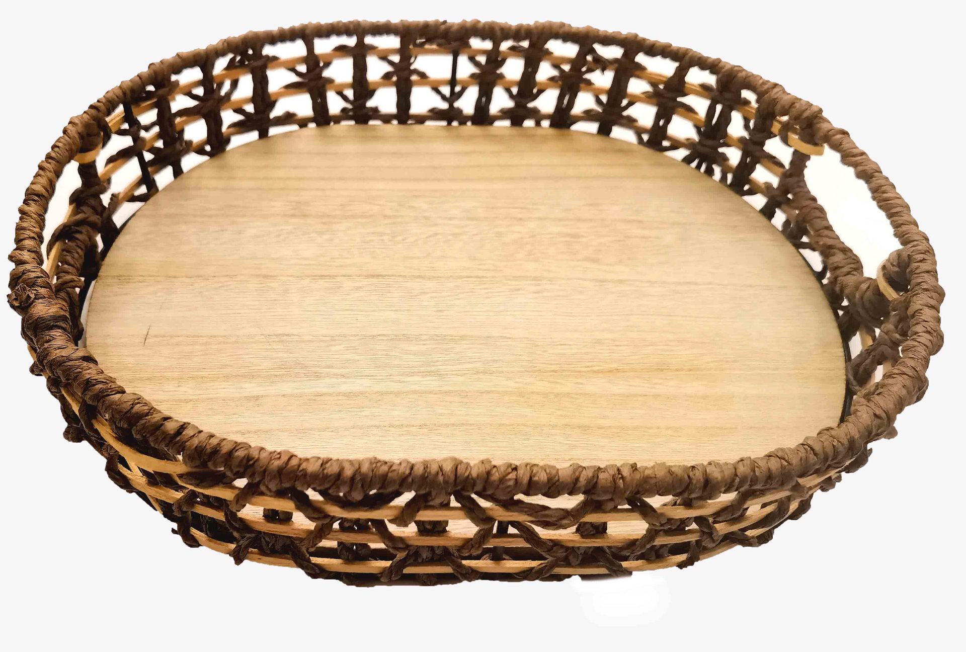 Retro wooden straw woven tray, Japanese-style woven fruit plate, household hand-held bread basket, afternoon tea snack basket pic 1