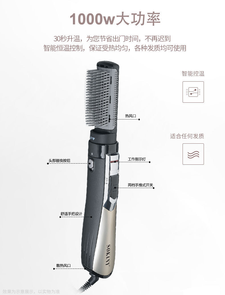 SOKANY835-4 Multi-functional styling Hair dryer comb, Straightening and curling iron, Electric curling hair dryer, Electric Hair dryer set pic 7