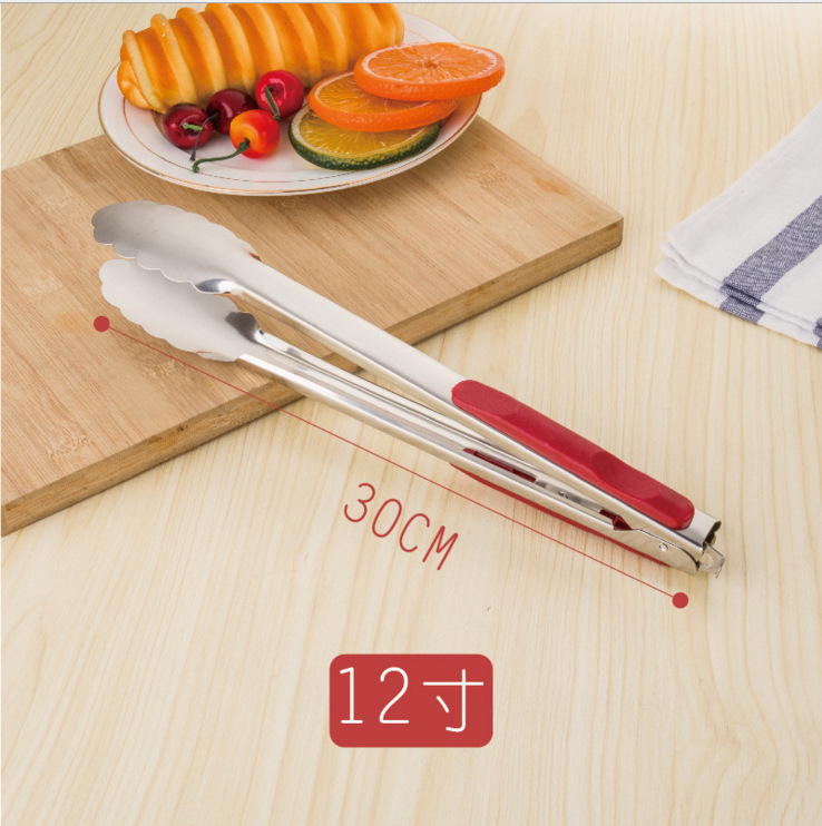 Non-magnetic stainless steel bread tongs, red-handled heat-resistant food tongs, multi-functional food tongs, gift carbon tongs, buffet tongs, barbecue tongs, bread tongs, food tongs, snack tongs, dessert tongs pic 7