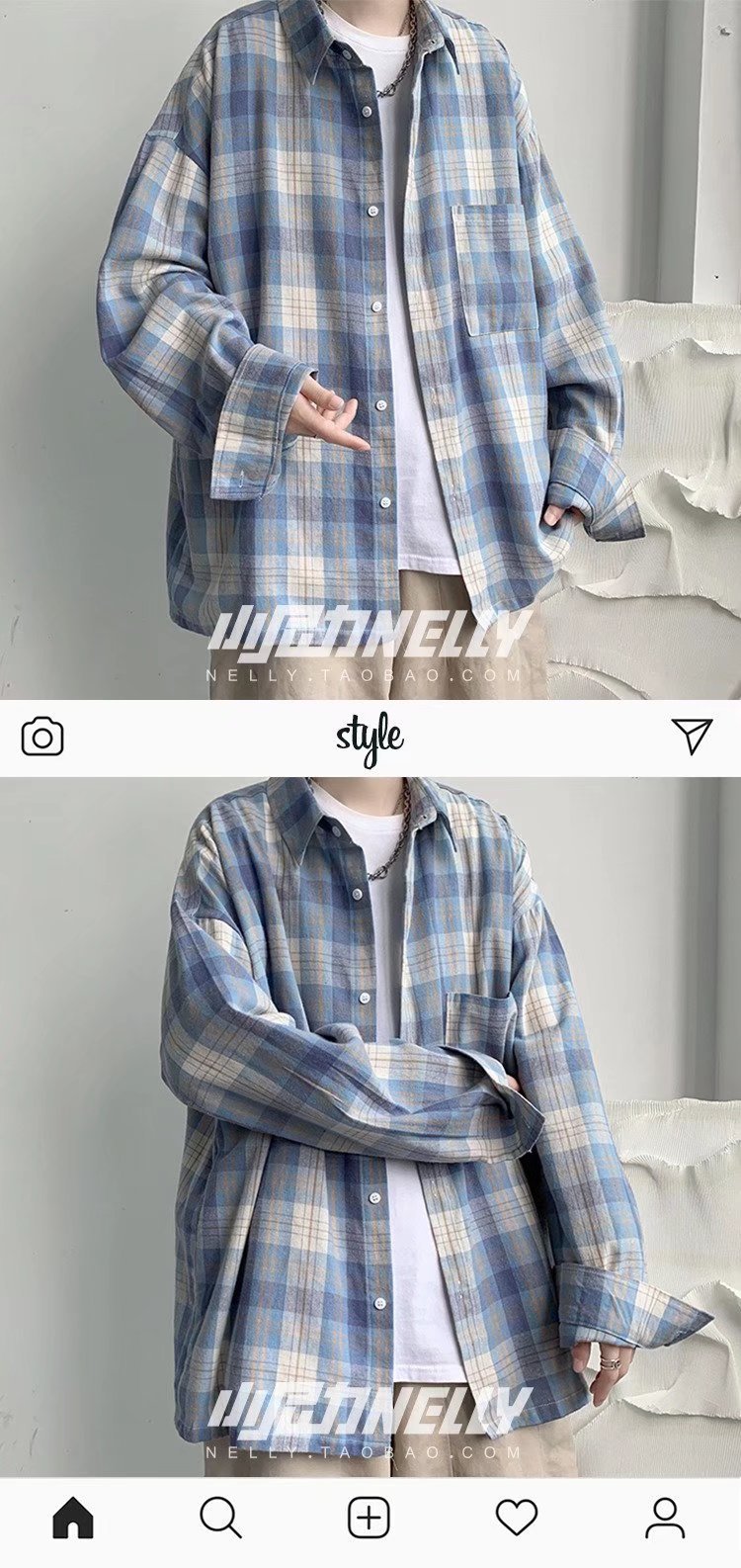 美式春秋季日系长袖格子衬衫男士韩版潮流ins网红休闲款衬衣外套详情13