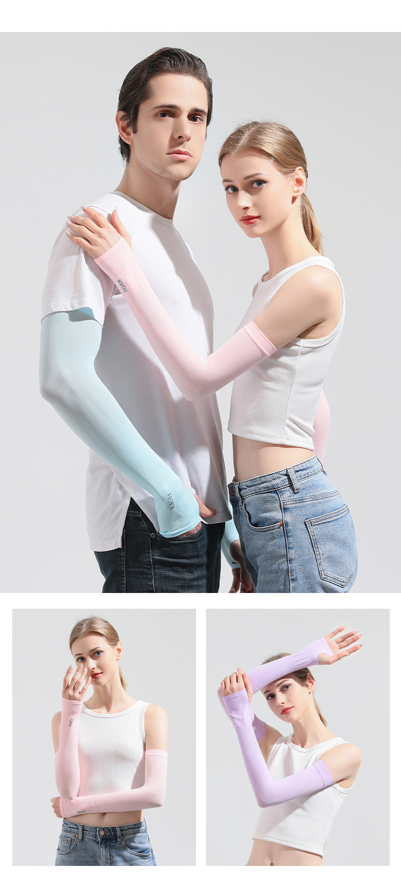 冰袖防晒袖套男士夏季薄款骑行冰丝手臂套袖女防紫外线长手套批发详情12