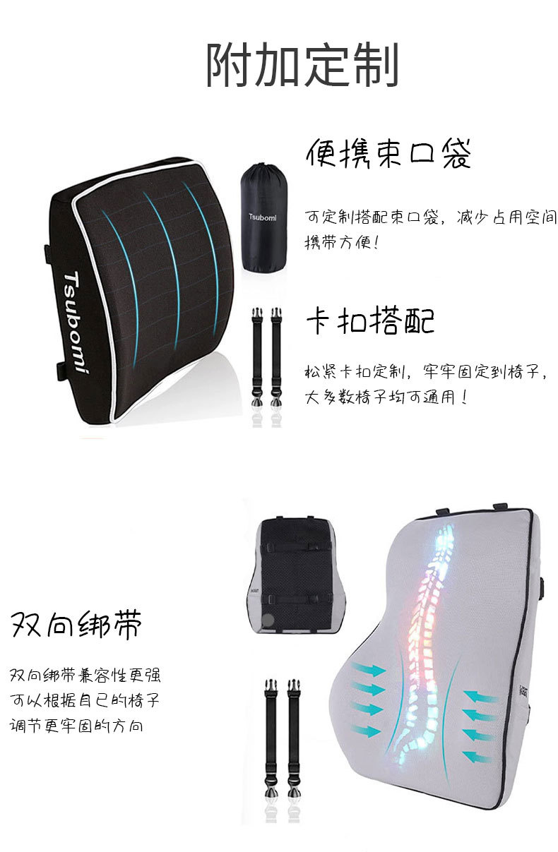 Customized memory foam car lumbar support, cotton-filled PP cotton lumbar support pillow for car beds, and corporate gift customization pic 12