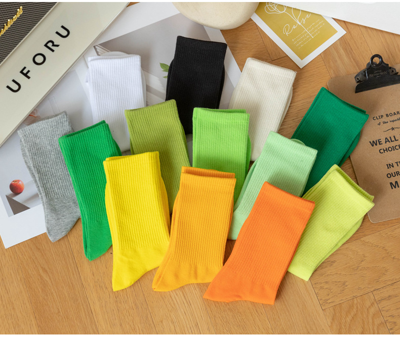 糖果色女士袜子女长筒春秋季简约ins潮流中高筒学生运动彩色棉袜详情10