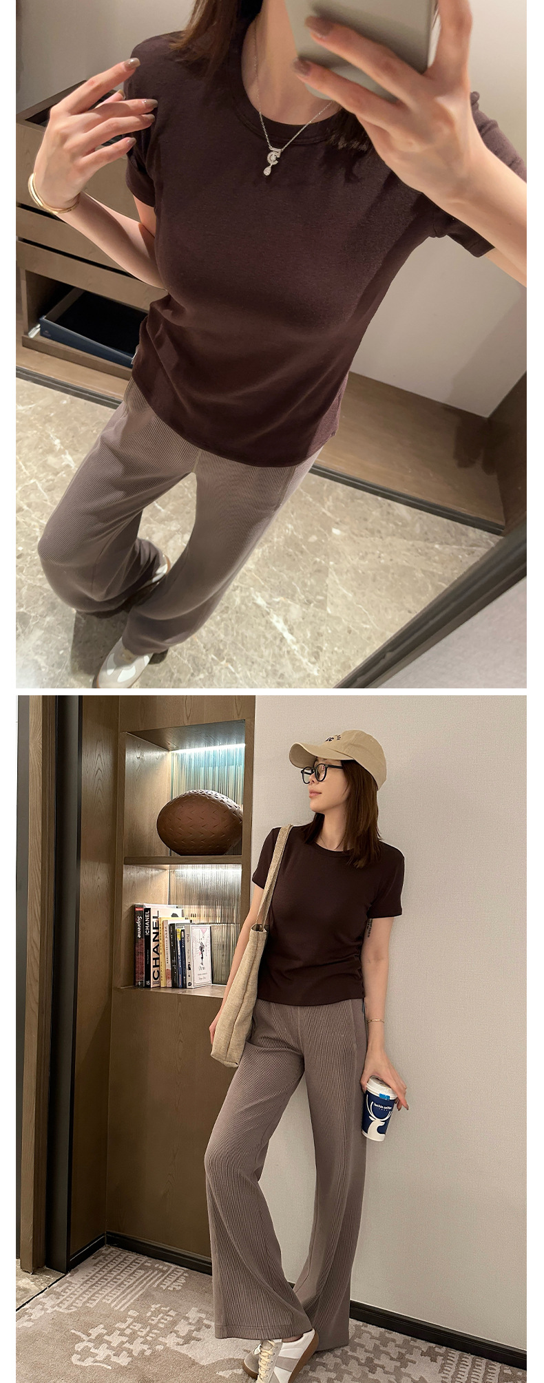 圆领短袖正肩百搭修身纯色羊绒基础t恤夏季紧身套头白色 打底衫女详情10