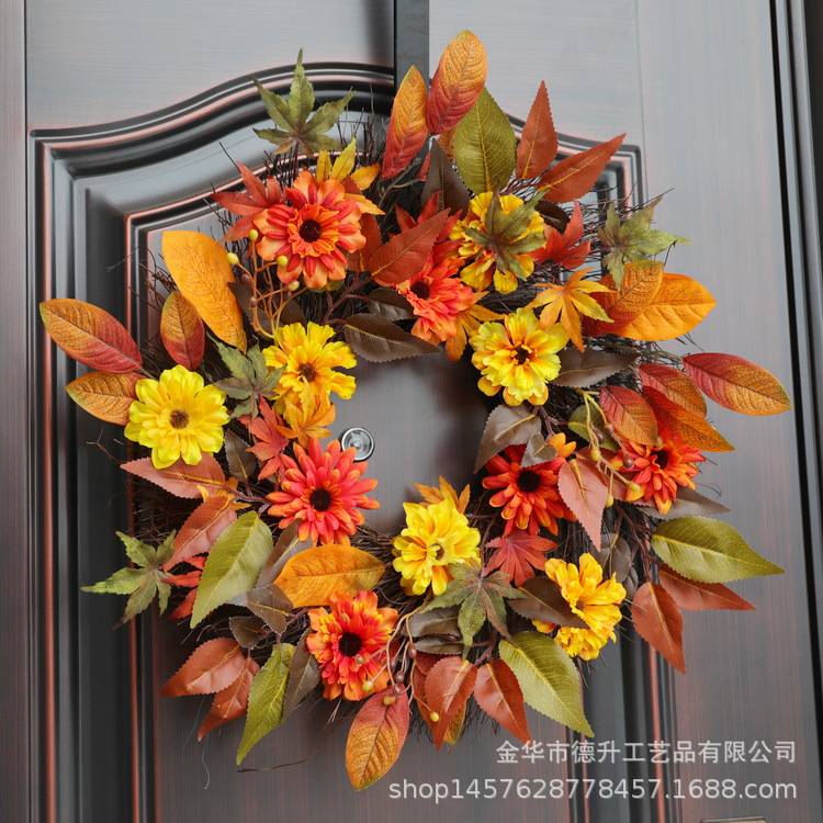 Desheng Cross-border E-commerce Amazon Thanksgiving Harvest Festival Maple Leaf Autumn Flower Sunring Wreath Home Decoration pic 7