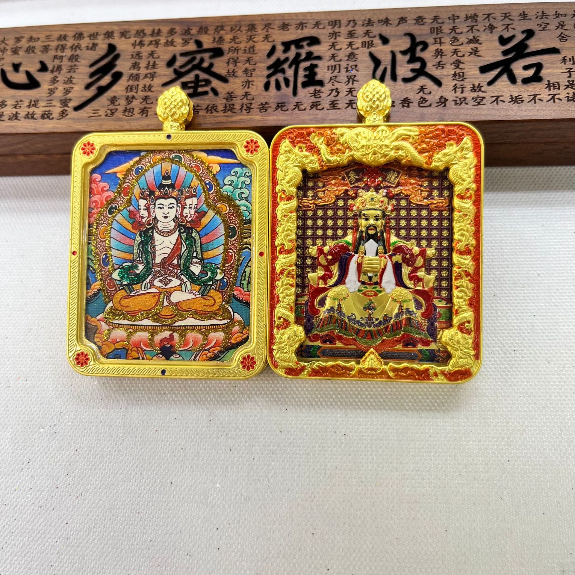 五台山唐卡浮雕双面款立体龙五爷吞金兽双面唐卡前世今生项链吊坠详情8