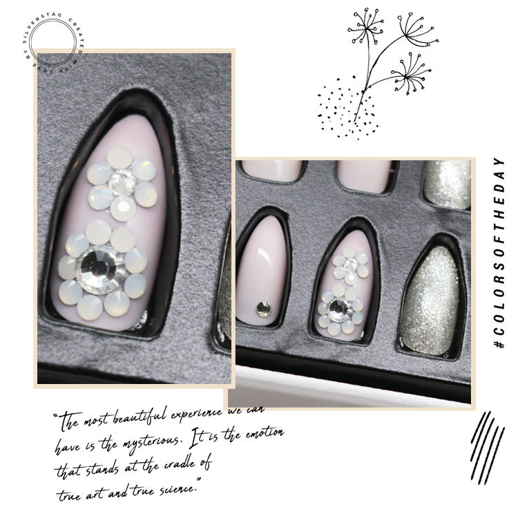 24-piece pointed-head bride wearing nail jewelry, false nail patches, scallion powder with diamonds and adhesive back nail patches gift box toolkit pic 12