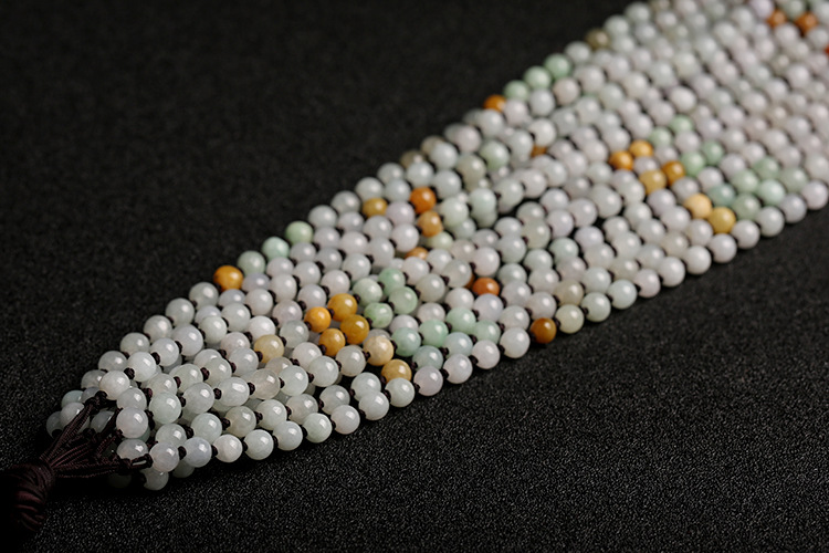 Natural multi-color jadeite A-grade round beads 5.5mm woven necklace rope, multi-color round bead pendant hanging rope, jadeite bead chain pic 12