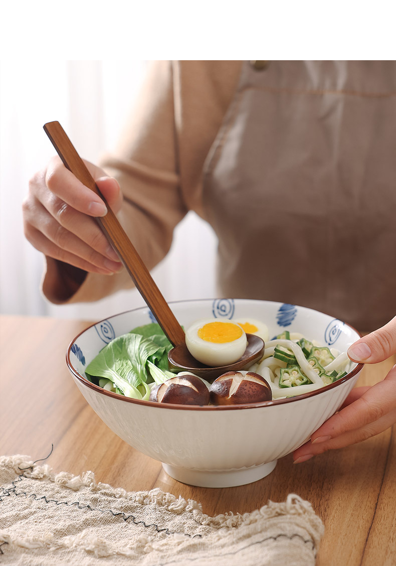 The 8-inch ceramic bamboo hat bowl and high-temperature underglaze painted ramen bowl of the Japanese-style antique Appreciation series feature an ancient Japanese style and charm pic 11