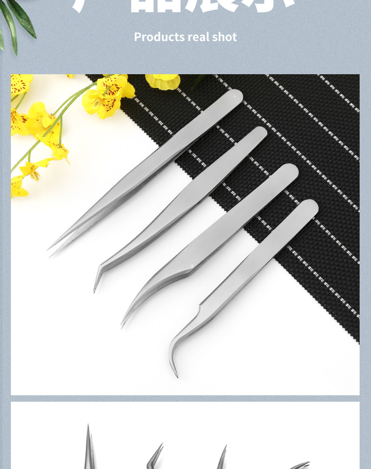 Eyelash extension tweezers, dolphin clips, tweezers set, Golden Feather clips, precision eyelash extension tools, factory in stock pic 8
