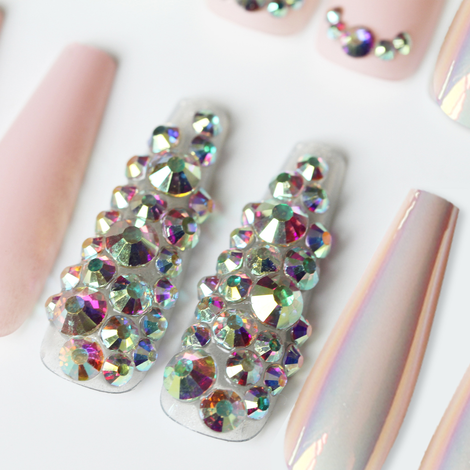 Special offer on 30 pieces of long ballet nail nail patches with diamonds pic 20