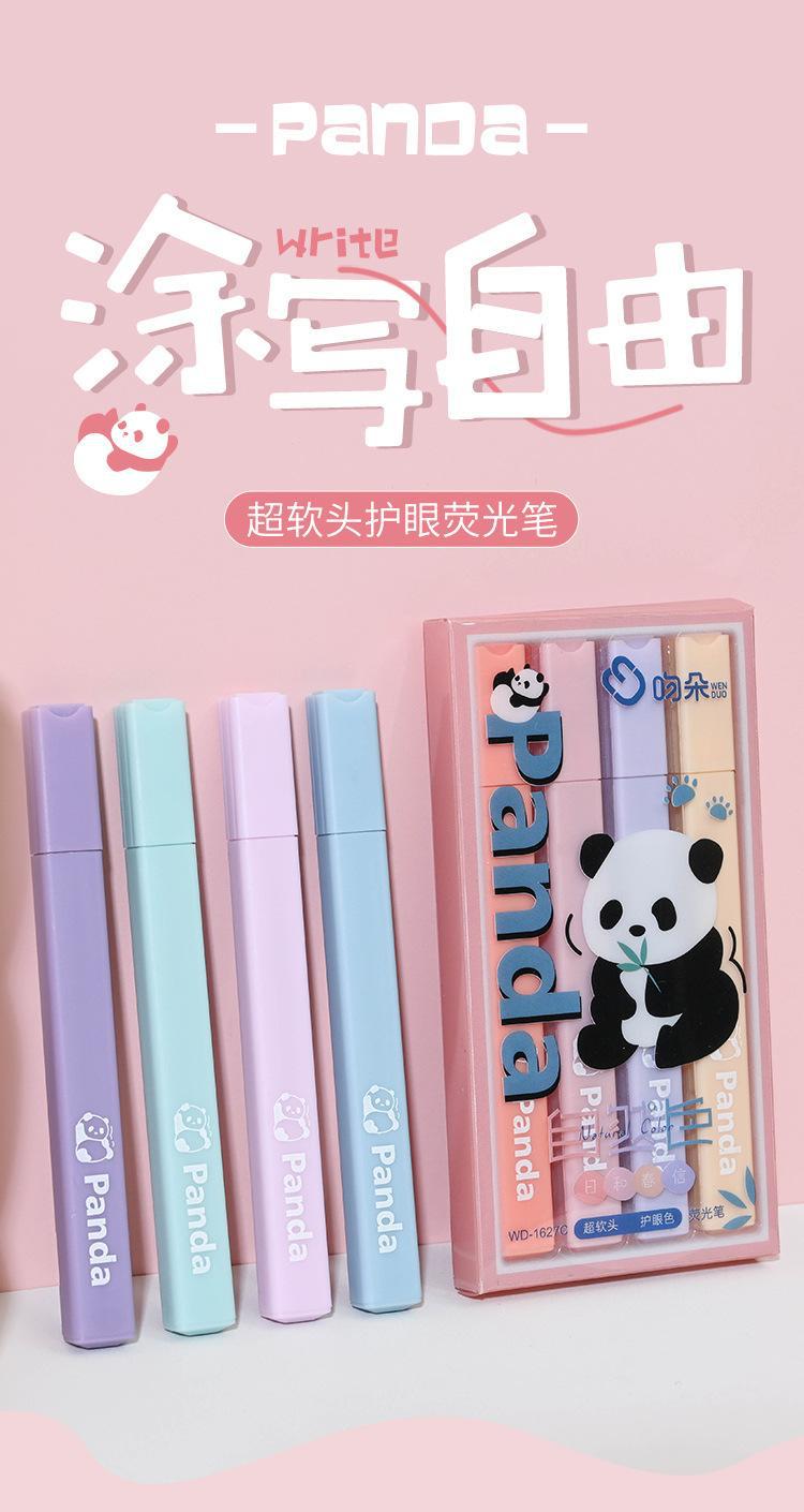Cartoon panda highlighter, high appearance level, eye-protecting slanted marker pen, colorful key point marking notebook doodle marker pen pic 1