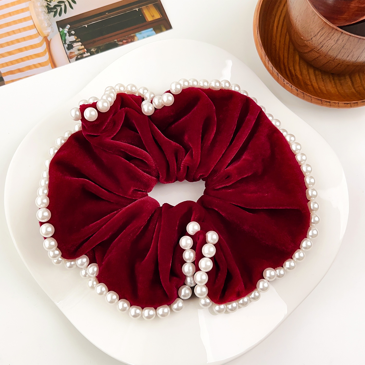 French elegant pearl large intestine hair band, high-end velvet small chanel-style hair tie, versatile style, hair tie, hair accessory, hair clip, ladies' preferred choice pic 14