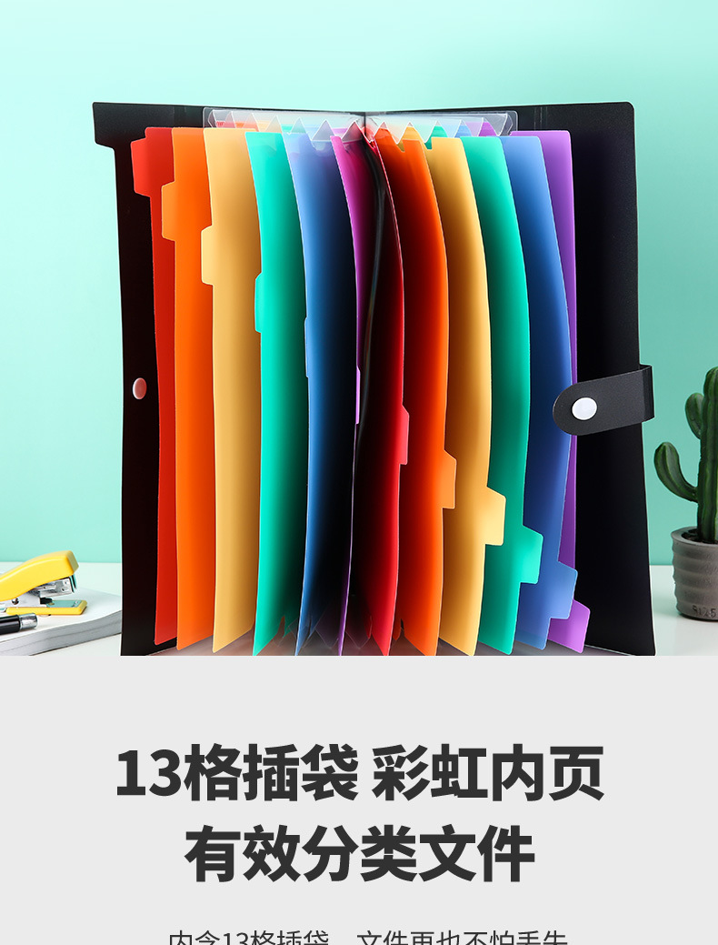 Simple and stylish rainbow storage folder, creative student material classification folder, single-button rainbow organ bag pic 5