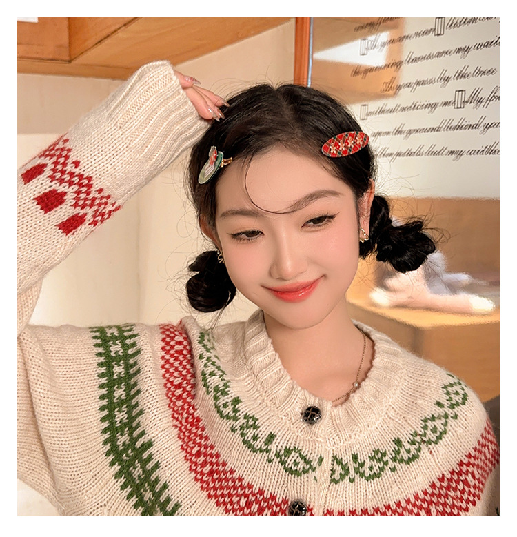 圣诞节格纹发夹可爱姜饼人刘海夹发卡少女心边夹儿童鸭嘴夹发饰详情7
