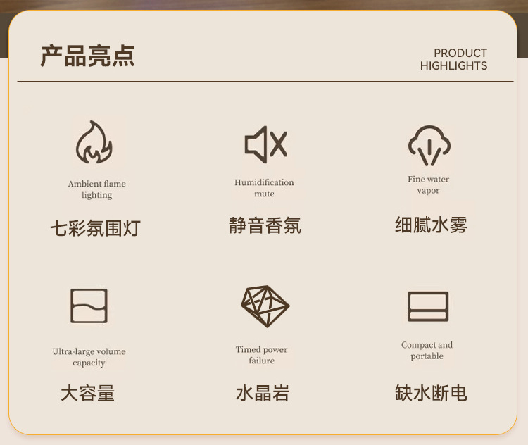 2025新款创意水晶盐香薰机七彩夜灯静音加湿器家用自动喷香香薰机详情4