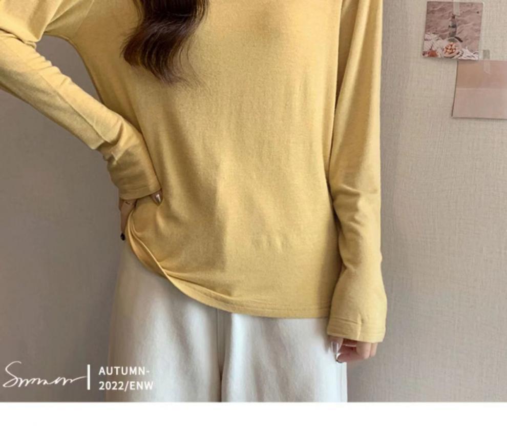 打底衫女宽松显瘦面膜T恤内搭秋冬新款软糯绒色磨毛长袖上衣代发详情10