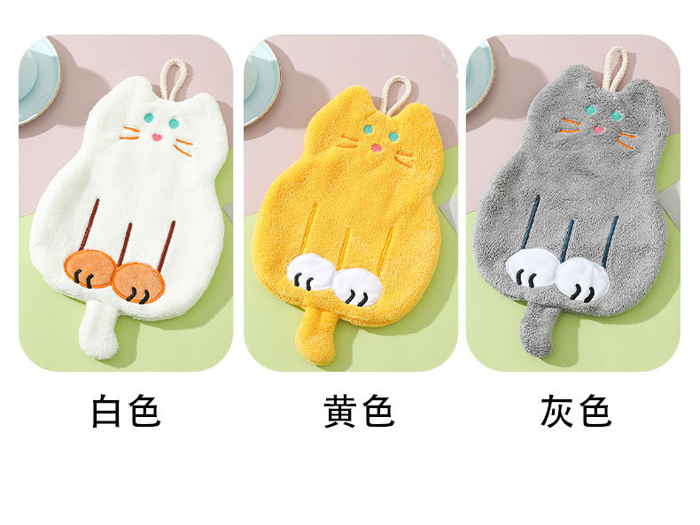 厨房国潮卫生间儿童卡通擦手巾吸水毛巾猫咪珊瑚绒方巾儿童可挂擦手布详情9