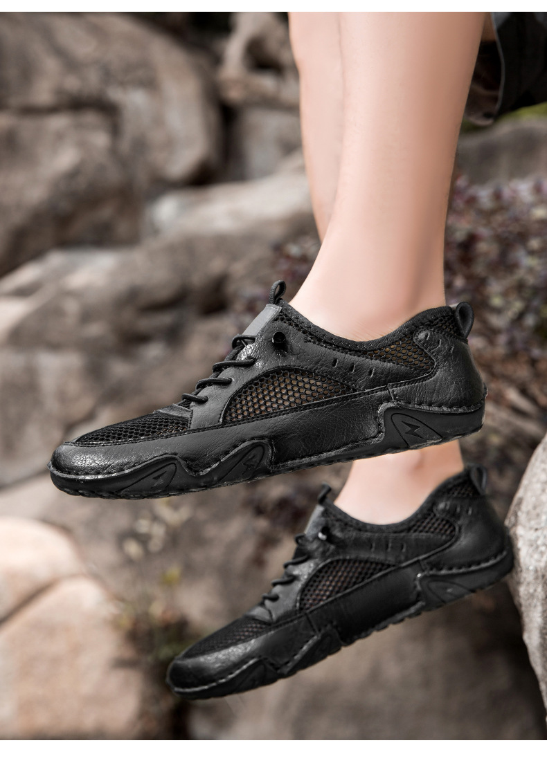 真皮牛皮跨境新款男士休闲运动鞋大码缝制透气网面鞋八爪鱼男鞋子详情19